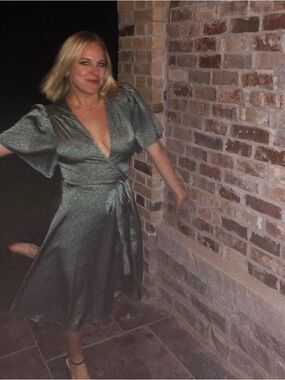 FRNCH Dusty Green Leopard Wrap Midi Dress